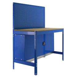SimonRack Banque de travail sans vis avec étagères en bois et armoire SIMONWORK BT2 CABINET. Couleur BLEU/BOIS 1445x910x610 mm - bleu métal 8435104_0