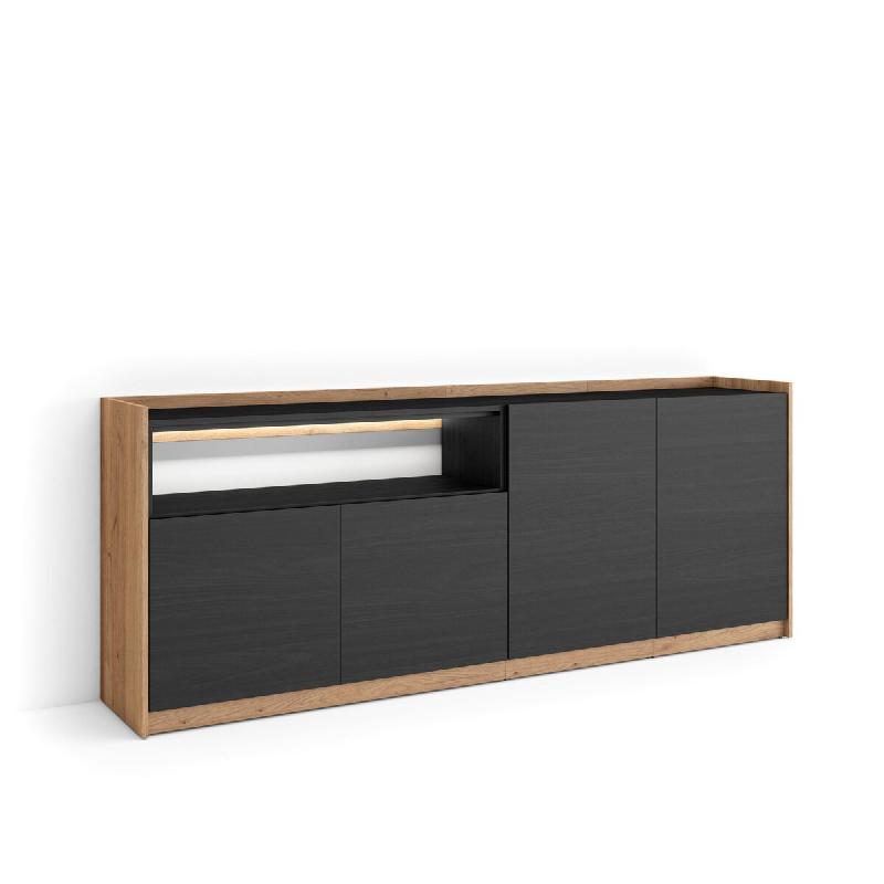 SKRAUT HOME Buffet salon et cuisine, 207x80x37 cm, 4 Portes, LED, Noir et chêne - noir Bois manufacturé 702_2_0