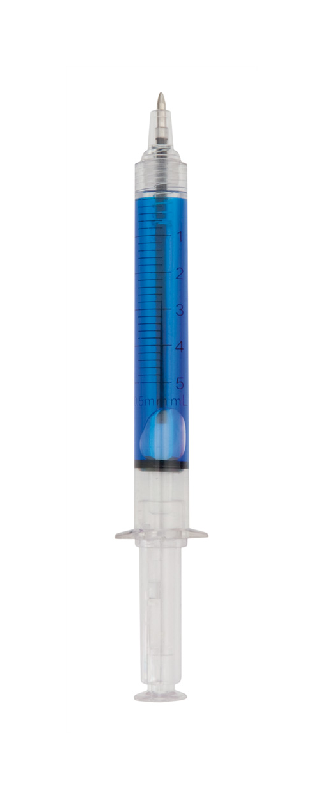 Stylo bille en plastique - Forme de seringue - Corps transparent avec liquide - Encre bleue_0