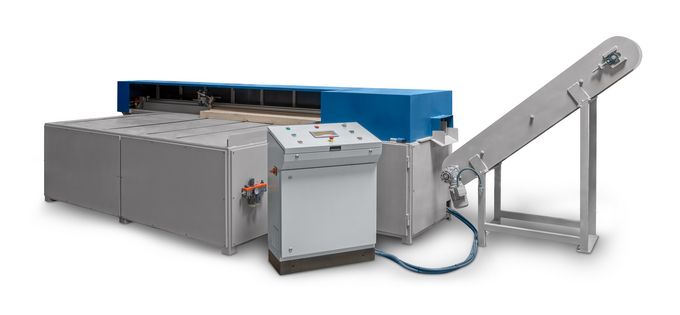T-8 Machines pour palettes - Maypro - Machine pour couper dés automatique avec chargeur et bande inclinée_0