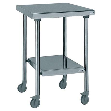 TABLE INOX CENTRALE SUR ROUES AVEC ÉTAGÈRE INFÉRIEURE FIXE LONGUEUR 600 MM