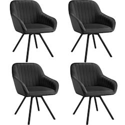 Tectake Lot 4 chaises pivotantes à 360° avec accoudoirs velours noires - 405668 - noir 405668_0