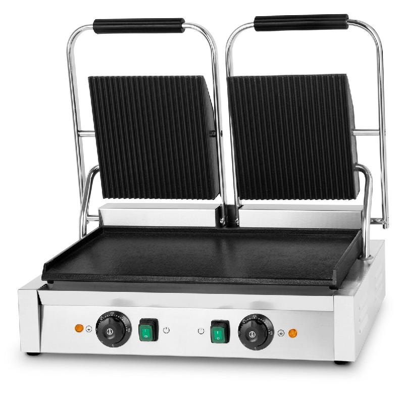 VERTES Gril de Contact Double, Plaques en Fonte Rainurée/Plate, 3600W Gastronomie Multigrill pour Panini, Galette, Viande, Légume, Sandwich - inox F_0