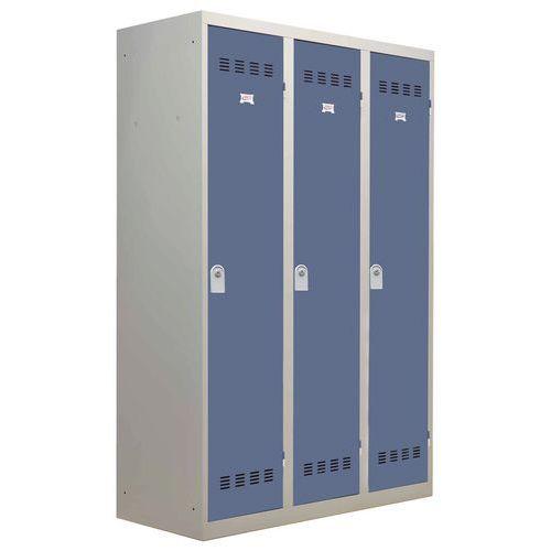 Vestiaire industrie salissante - 3 moraillons - gris clair et bleu - Dimensions 1200 x 500 x 1800 mm_0