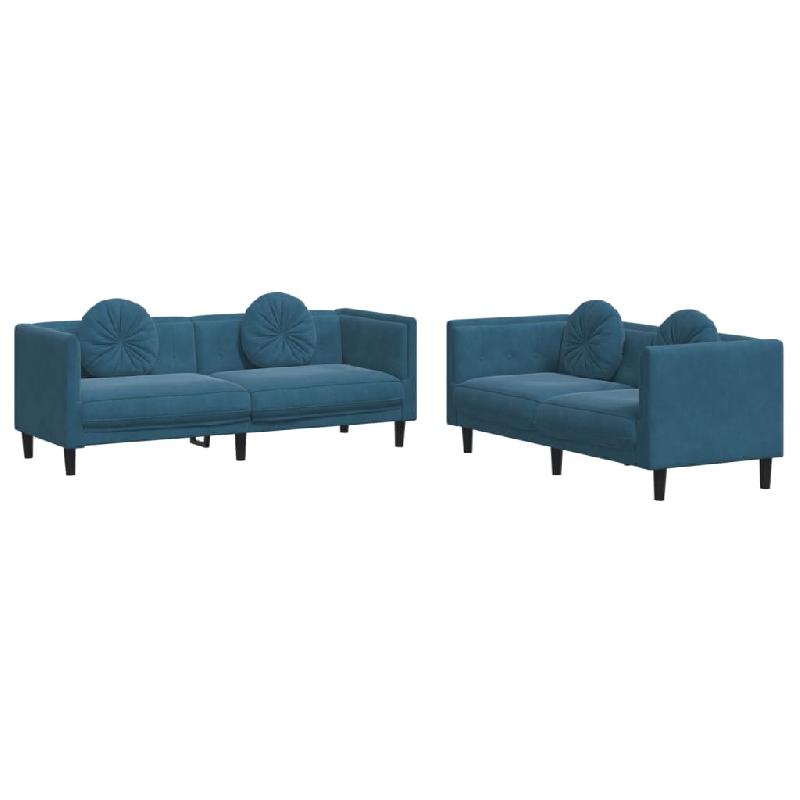 VidaXL Ensemble de canapés 2 pcs avec coussins bleu velours Modèle Dervélis - 3209265_0