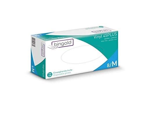 Lot de 100 gants jetables Bingold Vinyl 45PLUS - sans poudre - protection chimique catégorie III - norme EN 455_0
