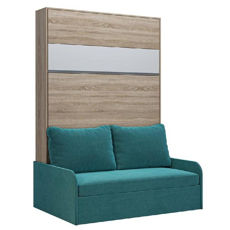 ARMOIRE LIT ESCAMOTABLE BERMUDES SOFA CHÊNE BANDEAU BLANC CANAPÉ BLEU 140*200 CM_0