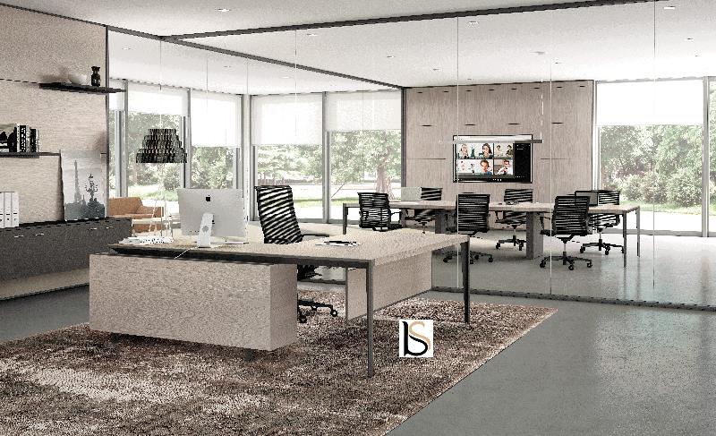 Bureau d'angle sur crédence bois X9- Officity - 212, Droite, Noyer américain_1