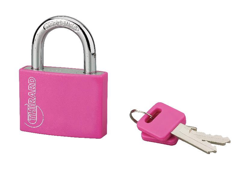 Cadenas à clé aluminium massif Thirard - Coloris rose - 50 mm - Corps aluminium, anse acier cémenté, garanti 10 ans_0