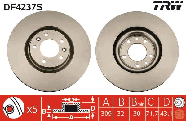 Disque de frein TRW DF4237S - ventilé - boîte de 2 - montage avant_0