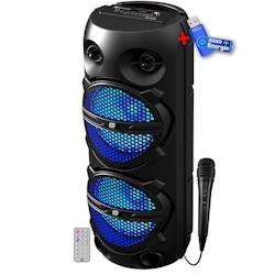 Enceinte DJ Mobile sur batterie Gemsound GS208, 300W, BoomersLED, USB Bluetooth,SD, Radio FM,TWS, Microphone filaire+Clé USB 32G - 3666638044655_0