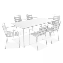 Oviala Business Ensemble table de terrasse et 6 fauteuils en métal blanc - Oviala - blanc acier 106030_0