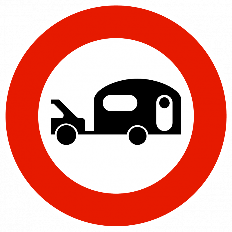 Panneau d'interdiction B9i - Accès interdit aux véhicules tractant caravane ou remorque_0