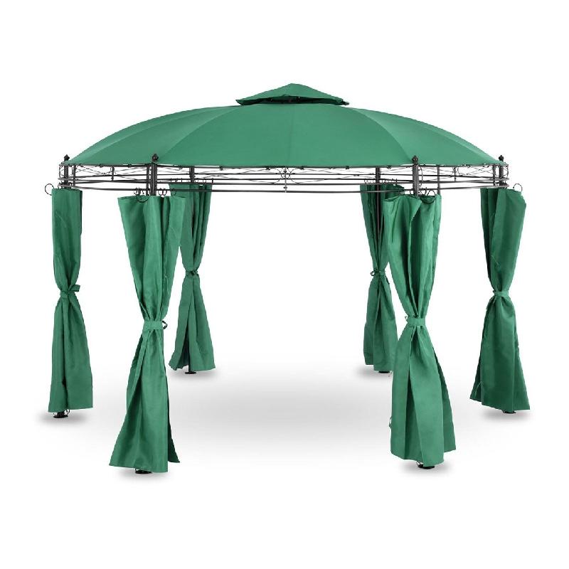 Pergola pavillon barnum tonnelle tente abri gazebo de jardin terrasse beige vert - diamètre 3,50 m - polyester 180 g/m² - structure acier_0