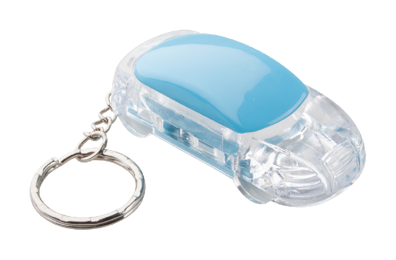 Porte-clés en forme de voiture - plastique avec lampe LED blanche - pile bouton incluse_0