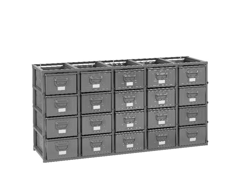 Rack de rangement 20 postes avec caisses métalliques vernies 27 litres_0