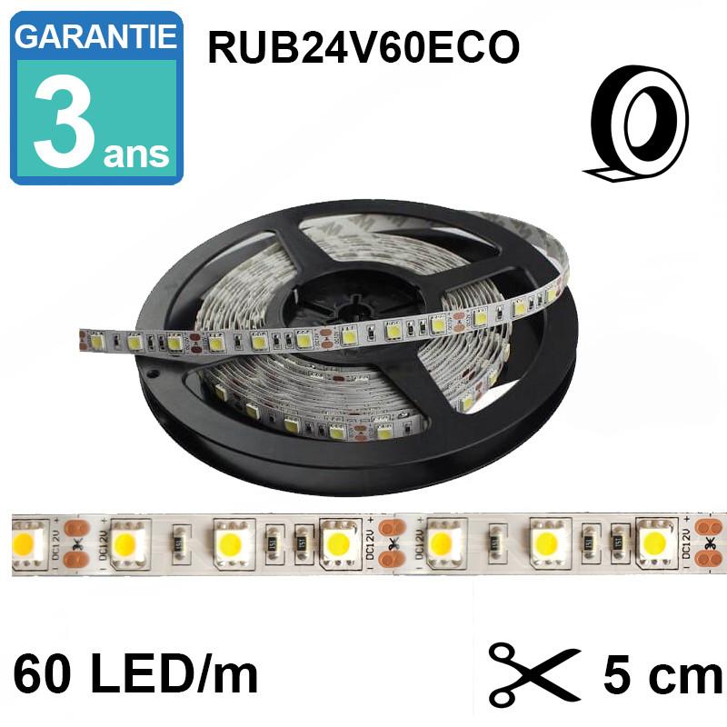 Ruban led 24v 4.5w/m - 5m - ip20 intérieur -  référence rub24v60eco4k_0