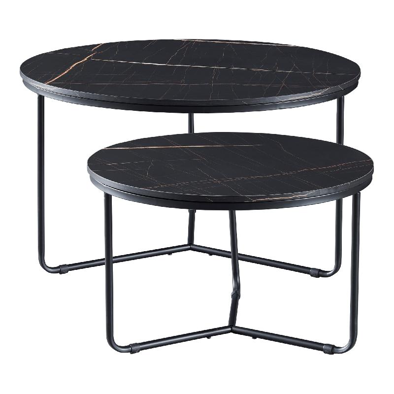 Set de 2 tables basses gigognes - effet marbre noir - tailles différentes - modèle POXDORF 03_0008359_0