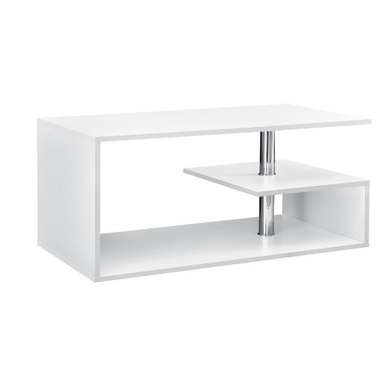 Table basse de salon moderne en MDF blanc 90 cm avec étagère de rangement - 03_0004155_0