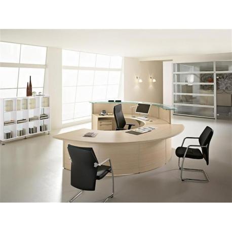 Banque d'accueil VOLTA + accueil PMR - Fabricant LAS - Référence VOLTA 14 - Finition érable - L 352 x 276 cm_0