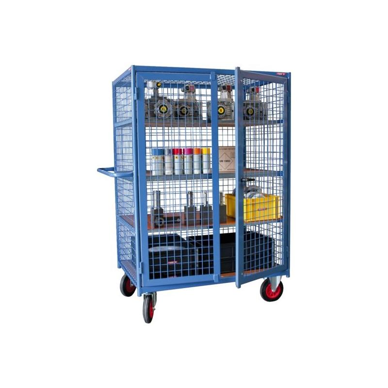 Chariot grillagé sécurisé - 500 kg - Roues Ø 200 mm - Double porte verrouillable_0