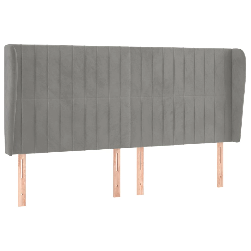 Décoshop26 - Tête de lit accessoire couchage chambre à coucher meuble avec rebord latéral 203 x 23 x 118/128 cm tissu velours gris TDL0205162 - gr_0