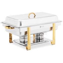 Helloshop26 - Chafing dish GN 1/1 accents dorés 9 litres 2 brûleurs acier inoxydable argenté 14_0008575 - 3000221172804_0