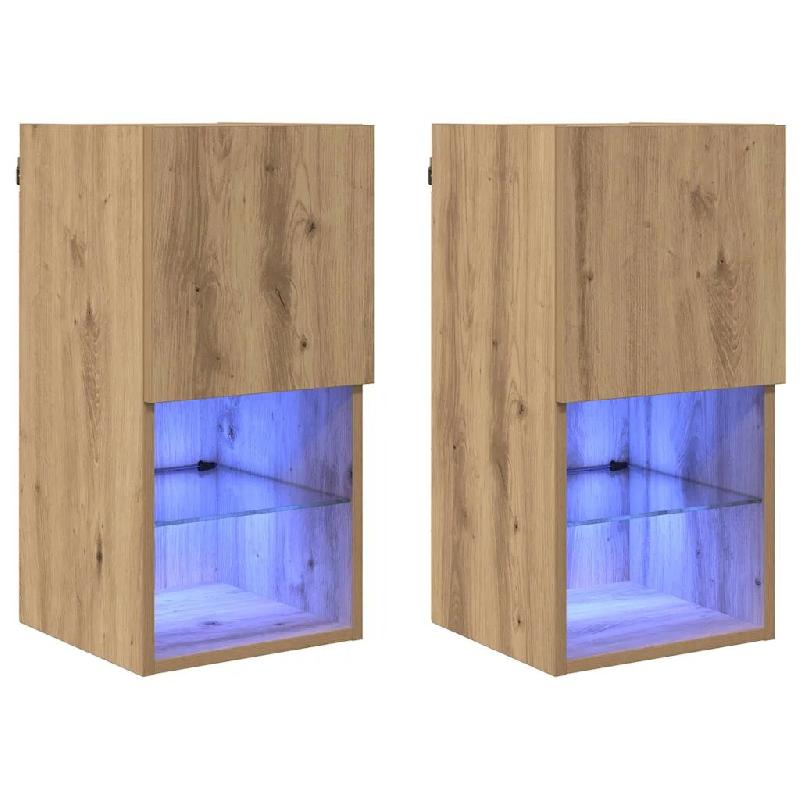 Helloshop26 - Lot de 2 meubles TV muraux modernes avec étagères pratiques 30,5 x 30 x 60 cm en bois d'ingénierie chêne artisanal 02_0052807 - Bois_0