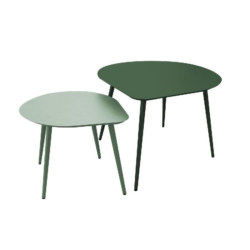Oviala Business Lot de 2 tables basses de jardin en métal vert forêt et vert sauge - vert acier 114739_0