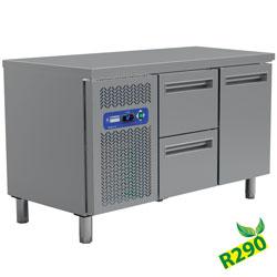 Pack table travail inox frigorifique gaz r290 : 2 portes avec 2 tiroirs profondeur 700 profi line 1350x700xh880/900 - MR2/R2_MC1/2-TP_0