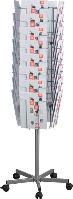 Présentoir de brochures - 32 compartiments A4 - Rotatif avec châssis mobile argenté D. 510 mm H. 1475 mm_0