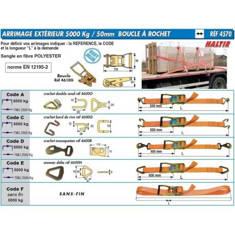 Sangle d'arrimage largeur 50 mm TMU 2500 kgs crochets doubles Référence 4570A09_0