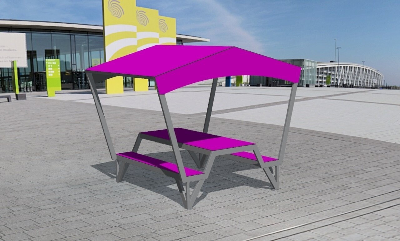 Table et 2 bancs haute qualité en acier inoxydable avec abri - Référence MUB12_0