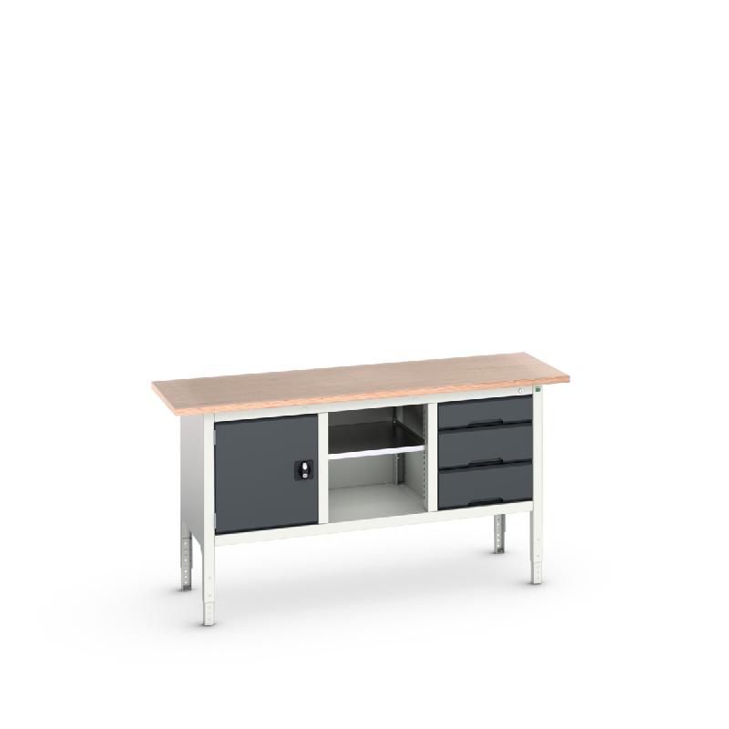 Établi Verso Monobloc Fixe Mpx - Hauteur réglable avec 3 tiroirs, 1 porte et 1 tablette en bois multiplis_0