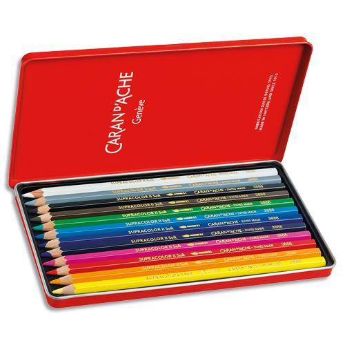 BOÎTE METAL DE 12 CRAYONS DE COULEURS CARAN D'ACHE AQUARELLABLES SUPRACOLOR