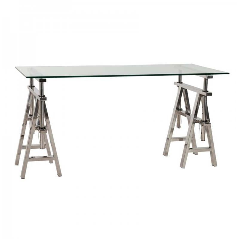 Bureau design artiste 150 cm transparent - Paris Prix - structure inox et plateau en verre_0