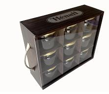 Coffret bois 9 verrines - ref 940016 - teinté avec sérigraphie blanche et personnalisable_0