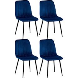 Décoshop26 - Lot de 4 chaises de salle à manger coutures décoratives verticales assise en tissu velours bleu pieds en métal noir 10_0001862 - bleu_0