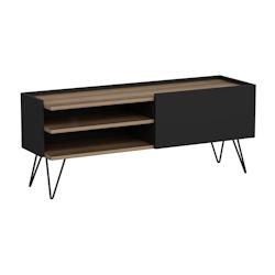 Helloshop26 - Meuble TV à porte 50 x 124 x 37 cm noir / effet bois 03_0007751 - 3001897482723_0