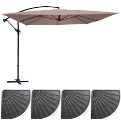 Oviala Business Parasol déporté 3x3m et 4 dalles à lestées aluminium taupe - Oviala - marron aluminium 107278_0