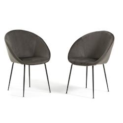 RATTATAN Lot de 2 chaises d’intérieur en tissu doux, pieds en métal, style moderne, pour cuisine, salle à manger ou bureau – IRIS – Gris fonc_0