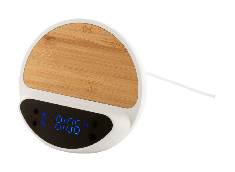 Réveil numérique chargeur sans fil intégré 15W - Boîtier ABS recyclé et bambou_0