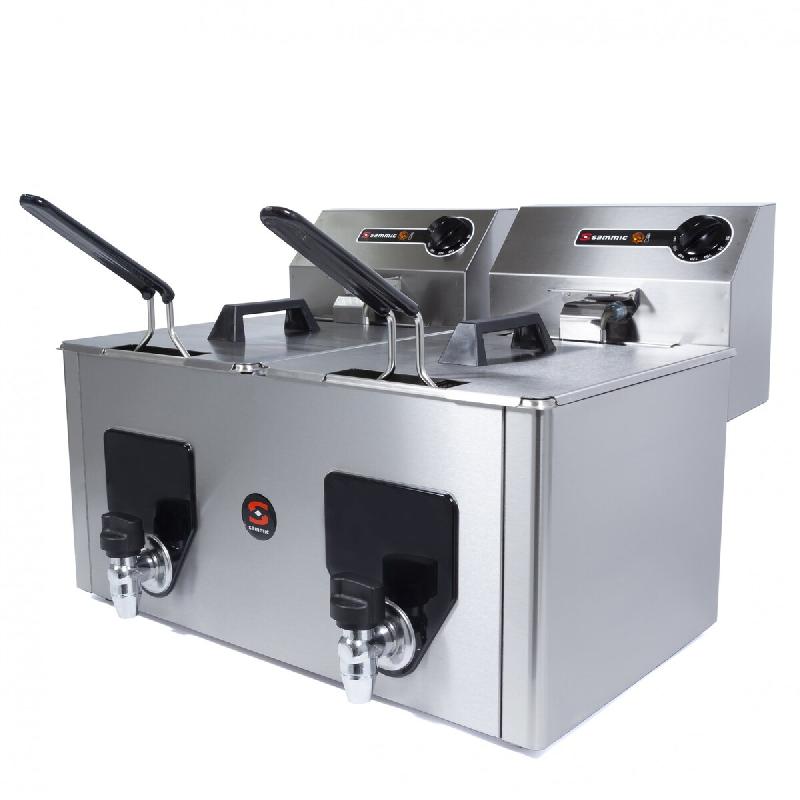 Sammic PF-10+10 230/50-60/1 - 230V Friteuse industrielle double 2x8L en acier inoxydable avec vidange d'huile, modèle monophasé - inox 5130148_0