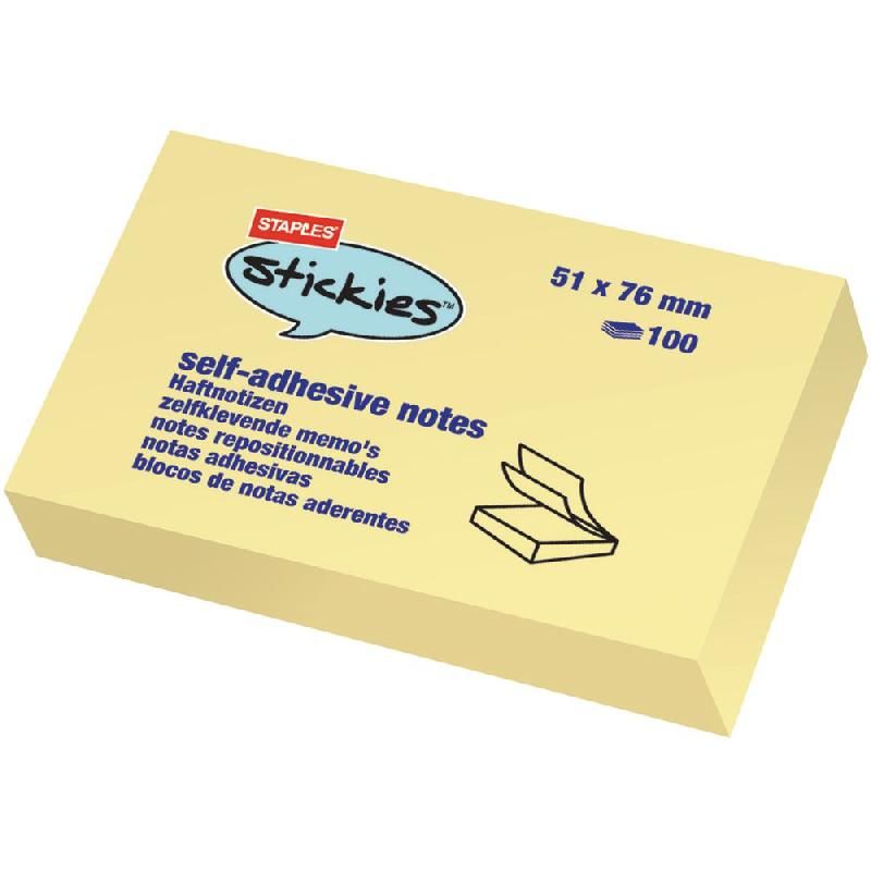 STAPLES BLOC DE NOTES ADHÉSIVES  - 51 X 76 MM- COULEUR : JAUNE (PRIX À L'UNITÉ)