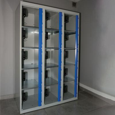 Vestiaire  3 x 5 cases gris/ bleu  portes plexi  à serrure E10 à code électronique_0