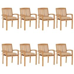 VidaXL Chaises De Jardin Empilables Avec Coussins Lot De 8 Teck Solide - beige 3073282_0