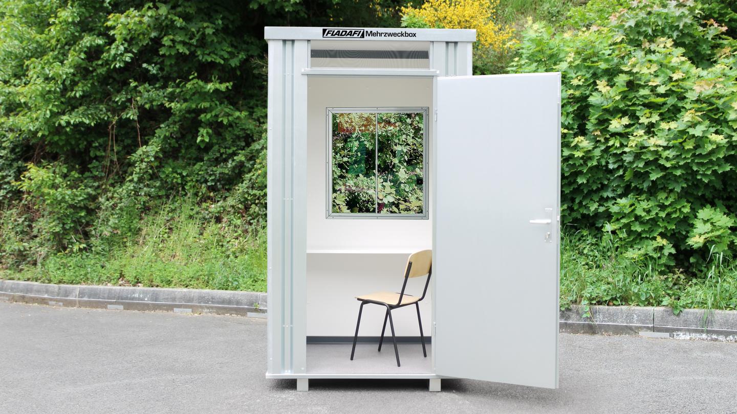 Guérite de gardiennage 2 m² - Cabine d'accueil avec toit et parois en tôles trapézoïdales galvanisées, porte à double paroi, sol en PVC_0