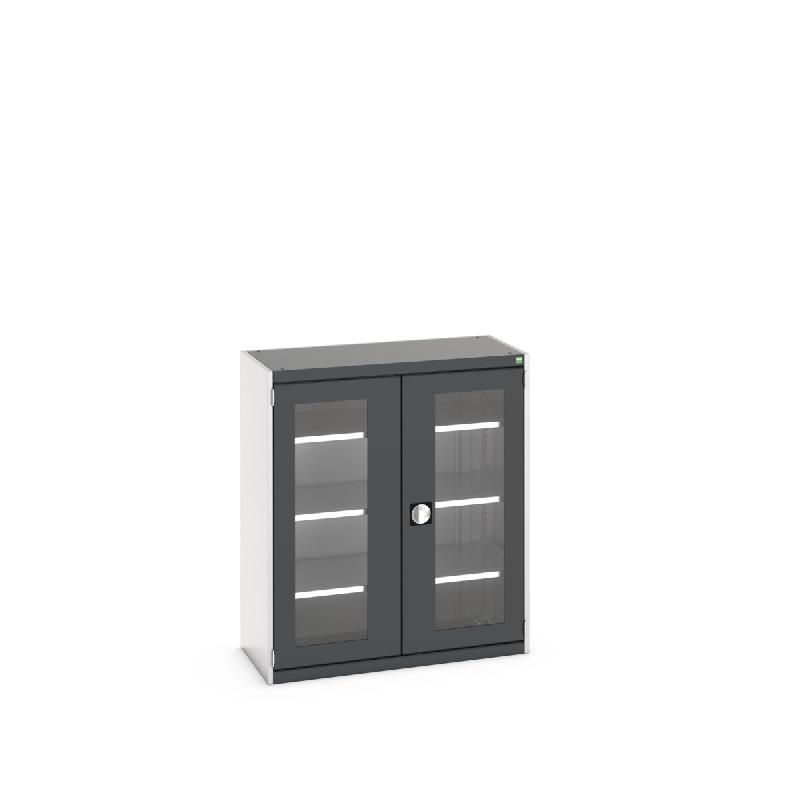 Armoire d'atelier Cubio - Portes transparentes - 3 tablettes réglables en acier galvanisé - 1050x525x1200 mm_0