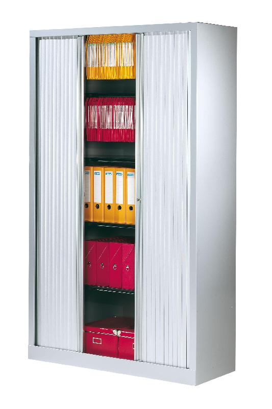 Armoire à rideaux haute en aluminium - L.1200 mm - 4 tablettes réglables et serrure 3 points_0