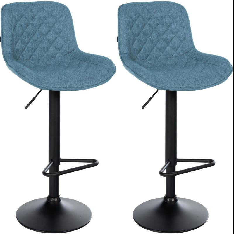 CLP Lot de 2 tabourets de bar Kasson Bleu/Tissu - bleu textile 327183_0